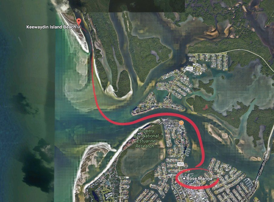 Route from Rose Marina to Keewaydin Island